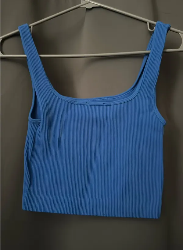 ZARA Cropped Tank Top Ribbed Electric Blue XS-S - Image 2