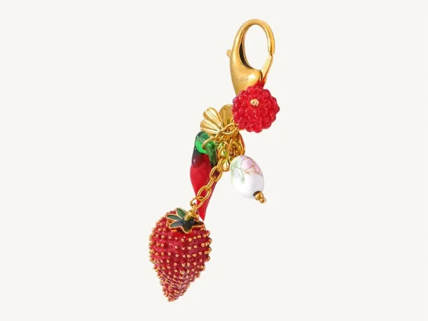 Gold Plated Strawberry Garden Bag Charm & Keychain Stainless Steel - Image 5