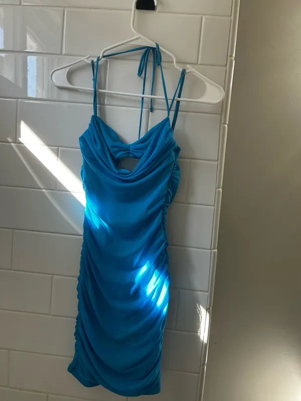 Cowl Neck Layered Mini Dress Blue - Image 3