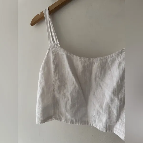 Aerie White Smocked Cotton‎ Woven Corset Cropped Tank Top - Image 3