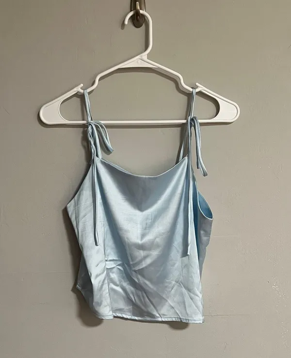 Tie strap silk tank top Blue Size M - Image 2