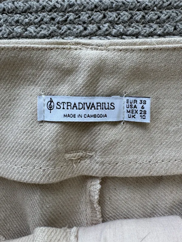 Stradivarius Cream Khaki Linen Blend Tailored Dress Pants Size 6 - Image 5