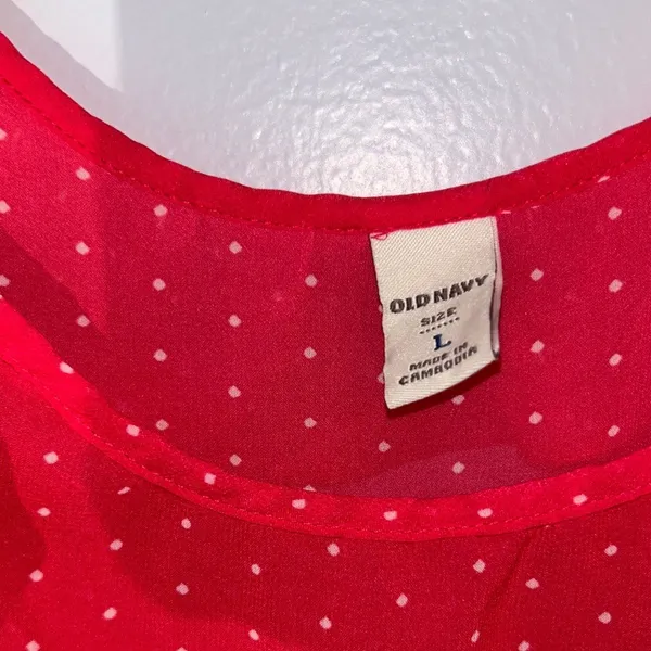 Old Navy Red Sleeveless Polka Dot Tank Top Sheer‎ Size L - Image 2
