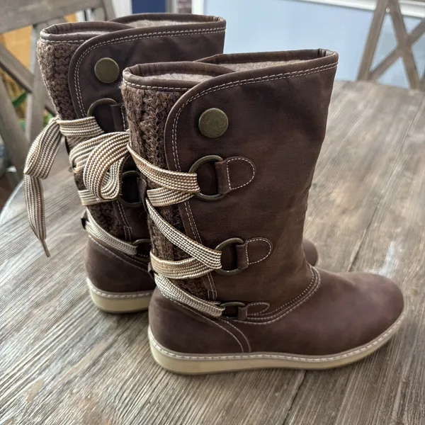 White Mountain Tivia Brown Boots Mid-calf Faux Fur Lining W23519 Women's 8 bow - Image 3