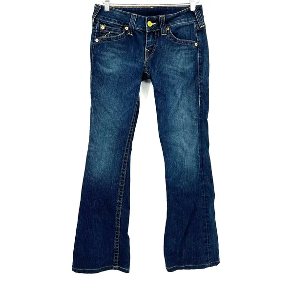 True Religion back pocket logo bootcut denim blue jeans western style size 29 - Image 2