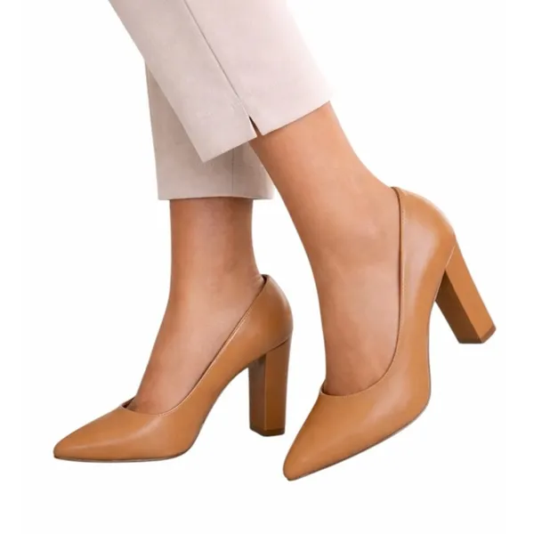 IDIFU Chunky Block Heel Pumps Nude Tan Pointed Toe 4” Heel Size 7.5 Office Work - Image 12