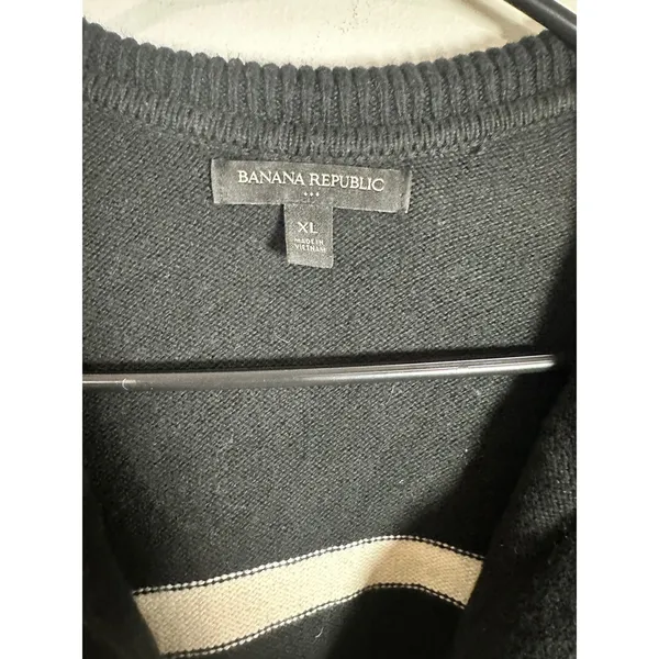 Banana Republic Johnny Collar Striped Sweater‎ Black White XL 768623-01 Womens - Image 4