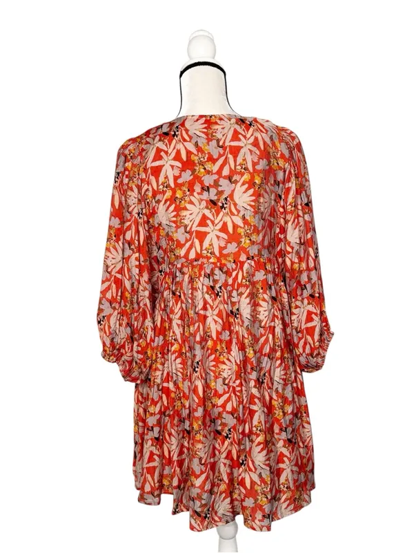 Entro Orange Gray Floral Shift Dress Size L - Image 2