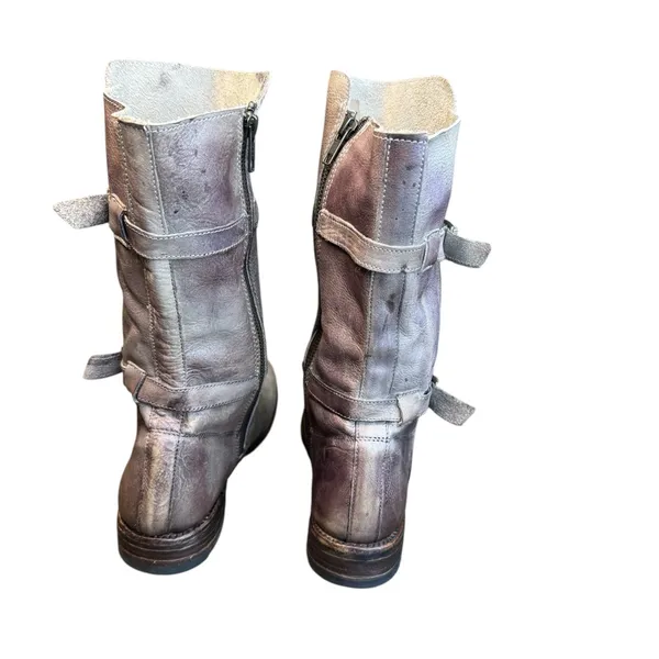 💜 Bed|Stu Gray-Purple Distressed Leather Moto Boots 👢 Women’s Buckle Mid-Calf 💜 - Image 2