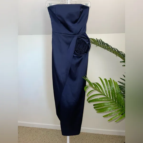 Ronny Kobo Pradova Navy Blue Strapless Rosette Formal Dress‎ - Image 5