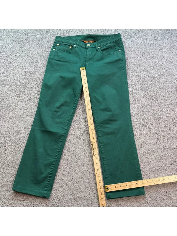 Tory Burch Ivy Super Skinny Jeans Women’s 29 Emerald Green Stretch Gold Logo - Image 4