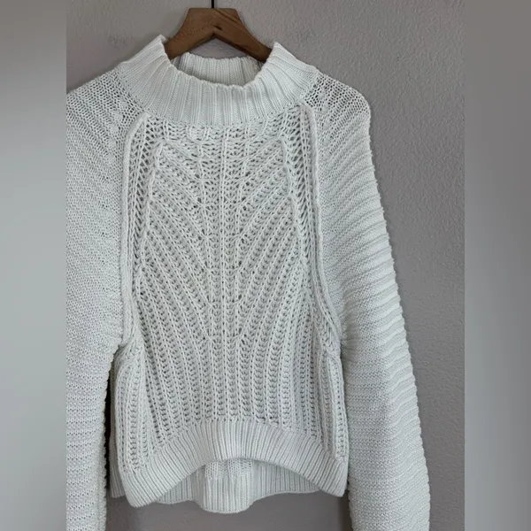 Free People Sweetheart Oversized Chunky Mock Neck Knit Sweater White Small $89 - Image 13