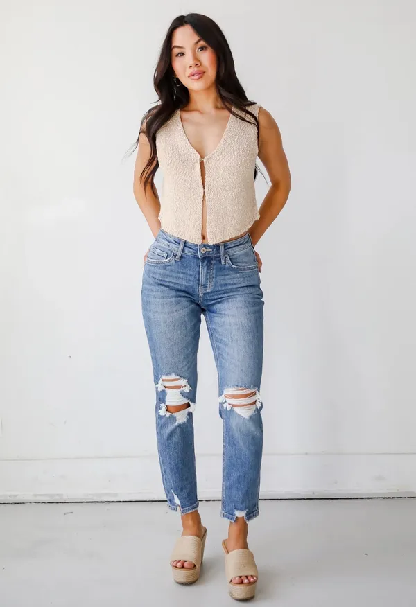 Medium wash distressed jeans - Image 4