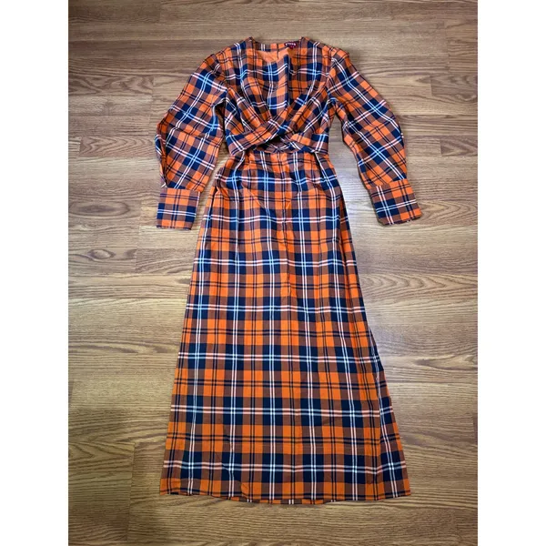 STAUD Crosshill Gingham Midi Dress Open Back Summer Dress Size Small - Image 10