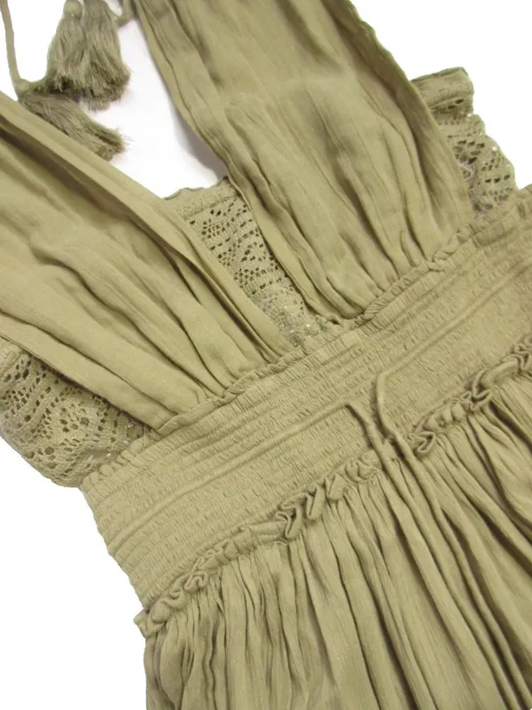 NWT Free People Santa Maria Maxi in Olive Green Crochet Lace Trim Dress XS - Image 7