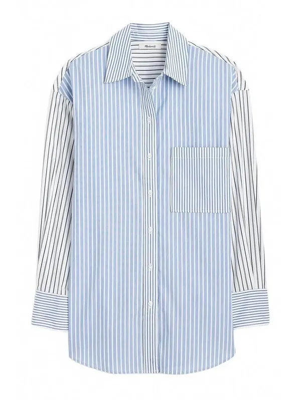 Madewell Oversized Button-Up Shirt NWT Light Blue and White Stripe XXS - Image 3