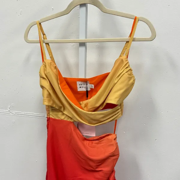 NWT Hello Molly Twin Flame Midi Dress Slit Ombre Yellow Orange Sz 2 Summer Party - Image 4
