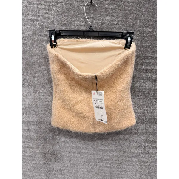 Zara Women Tube Top XS Beige Faux Fur Wool Blend Strapless 8982/531/733 NWT - Image 3