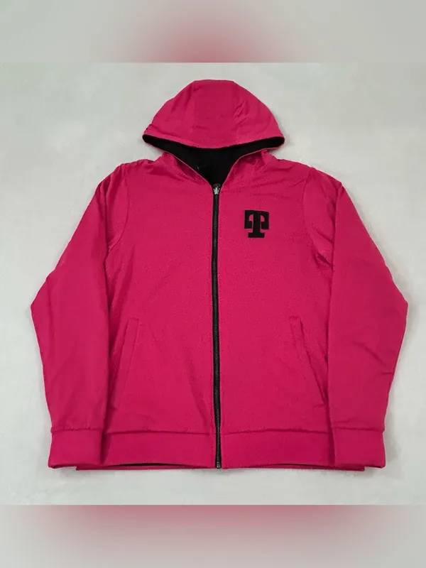 T-Mobile Black & Pink Full Zip Up Reversible Hoodie Sweatshirt Women’s Size L - Image 11