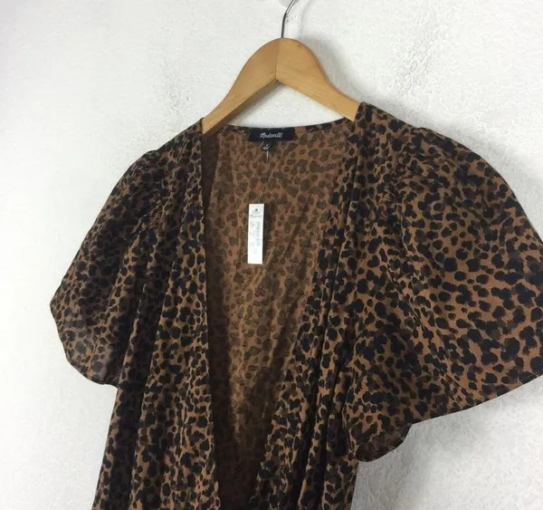 NWT Madewell Flutter-Sleeve Wrap Mini Dress in Painted Leopard Medium - Image 8