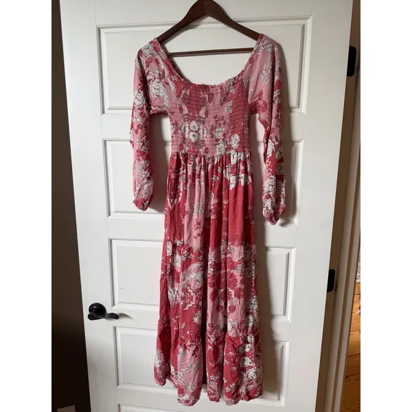 Natural Life Pink Floral Smocked Midi Dress‎ Small Boho Cottagecore - Image 6