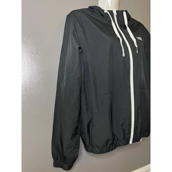 Vans Jacket Womens Sm Black White Hooded Full Zip Windbreaker Lightweight Skate - Image 3