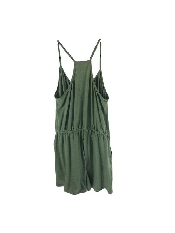 Halara Romper Blouson Racerback Pockets Elastic Waist Heathered Green L - Image 4