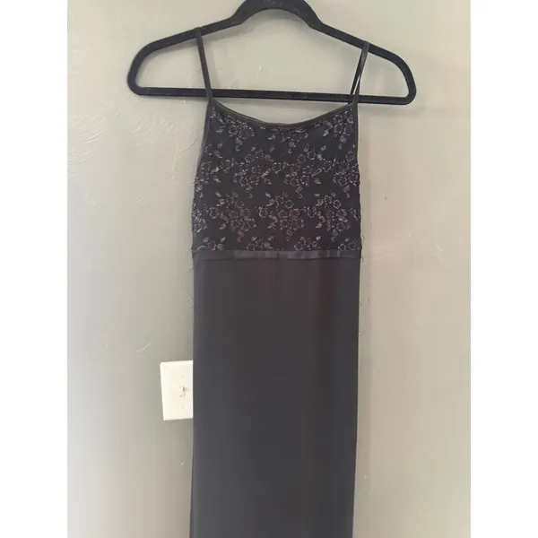 Byer Too Vintage Y2k California Black‎ Floral Lace Metallic Maxi Formal Dress M - Image 5