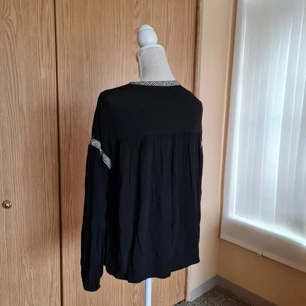 Madewell Blouson Sleeve Top Blouse Peasant Pirate Boho Black Flowy Longsleeve - Image 6