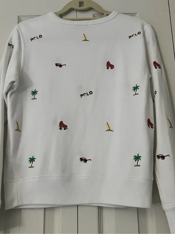 Polo by Ralph Lauren White Crewneck Sweater with Colorful Embroidered Icons - Image 7