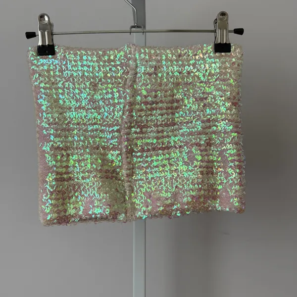 Y2K Poof M Iridescent Sequin Tube Top Rave Ethereal Mermaidcore Fairy Grunge‎ - Image 5