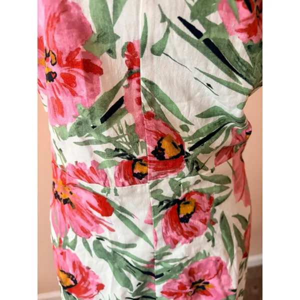 Tahari Floral Midi Dress Womens 12 Pink New Sleeveless Linen Blend Collared‎ - Image 12