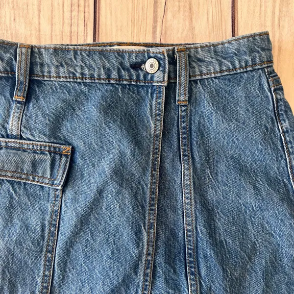 Abercrombie & Fitch High Rise Denim Mini Wrap Skirt - Image 5