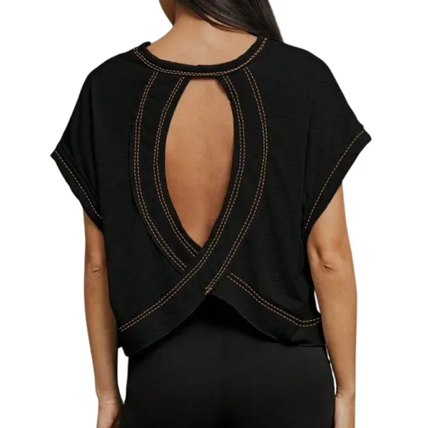 SheIn Cut Out Back Crop Tee in Black, Size XS - Image 2