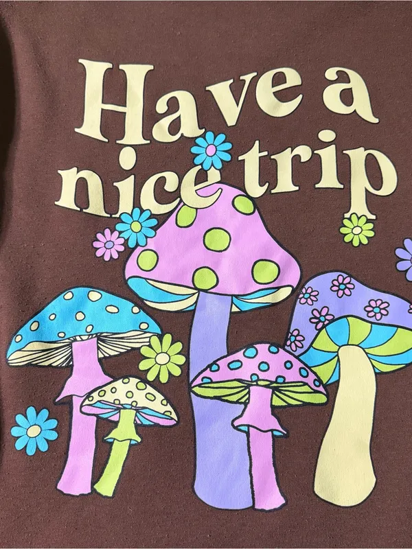2000s style whimsical brown graphic oversized zip up hoodie w mushroom graphic - Image 7