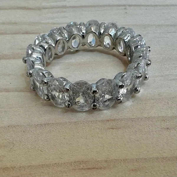 Oval CZ Eternity Band Ring Silver - Image 8