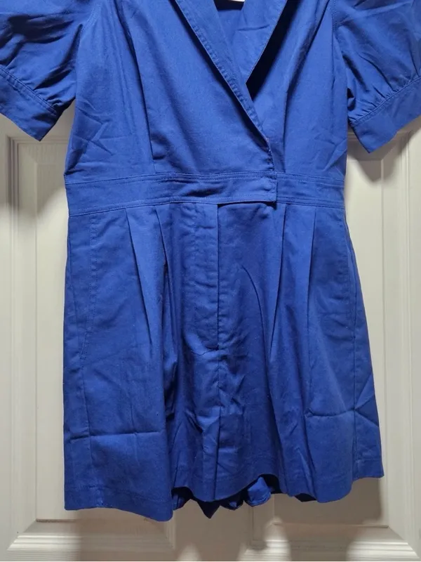 Cotton/linen blend puff sleeve Cobalt Royal blue Romper from Avara boutique - Image 2