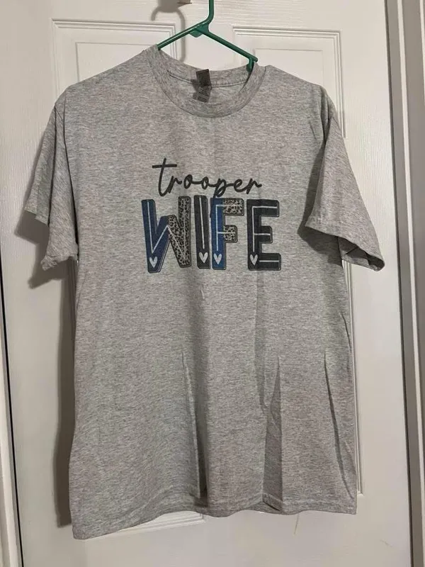 Gildan Gray 'Trooper Wife' Short Sleeve Tee with Blue Accent - Image 2