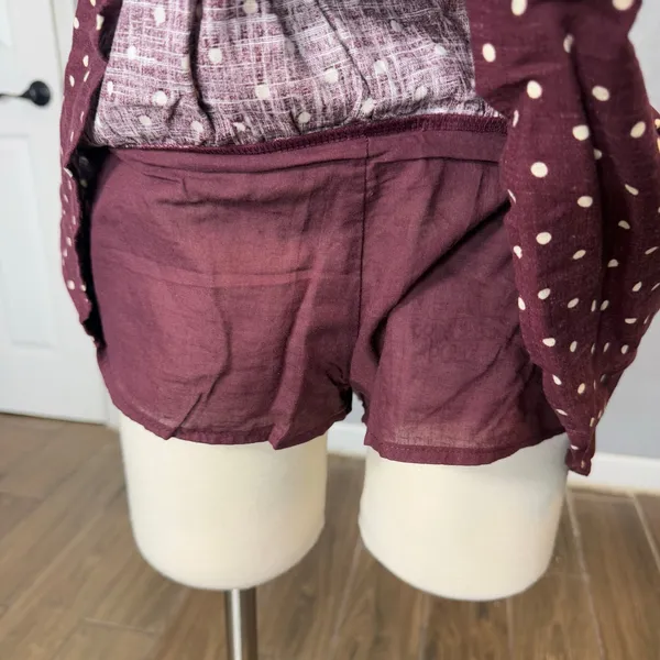 Princess Polly Tovie Frill Linen Blend Skort Plum Polka, US 12 - Image 5