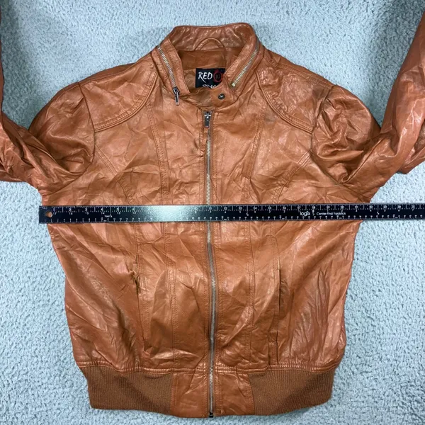 Faux Leather Bomber‎ Jacket Women 1X Cognac Brown Moto Zip Up Edgy Grunge Biker - Image 11