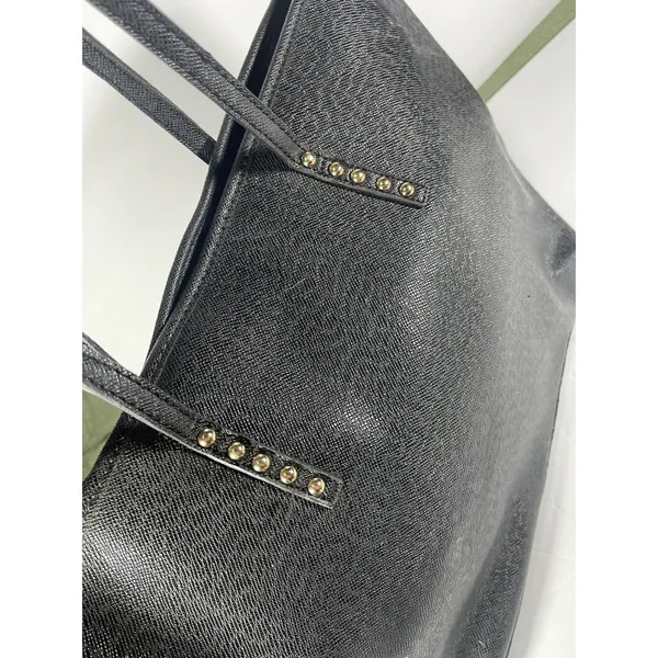 ALDO Black Large Textured Tote Bag Zip Closure Gold Studded Inner Pockets - Image 5