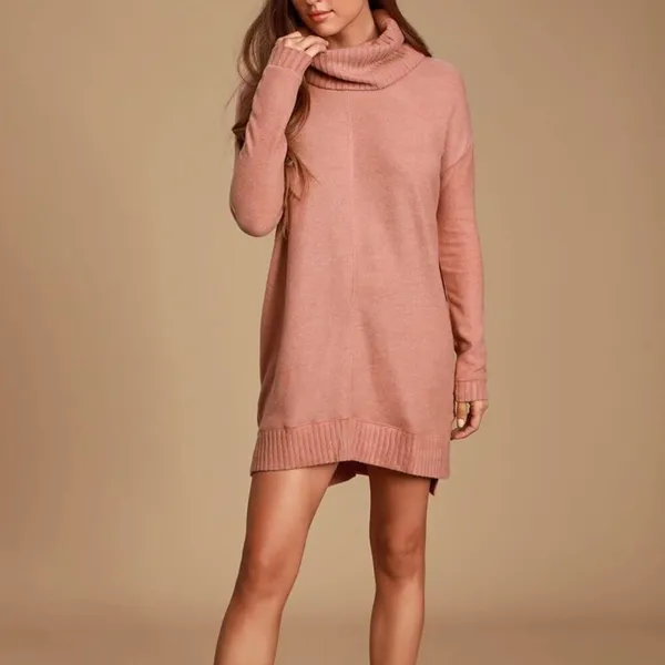 NWT * LULU'S Autumn Daze Mauve Pink Cowl Neck Long Sleeve Sweater Dress - Image 14