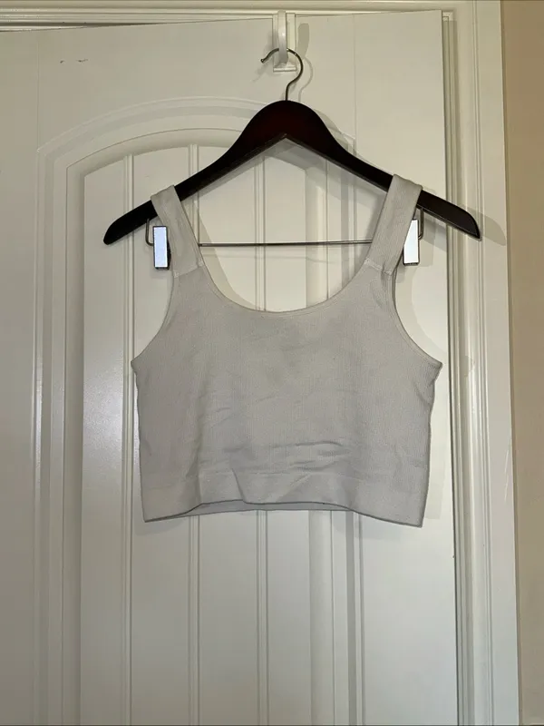 Jockey Ribbed Built-in-bra Stretch Cropped Tank Top L - Image 4