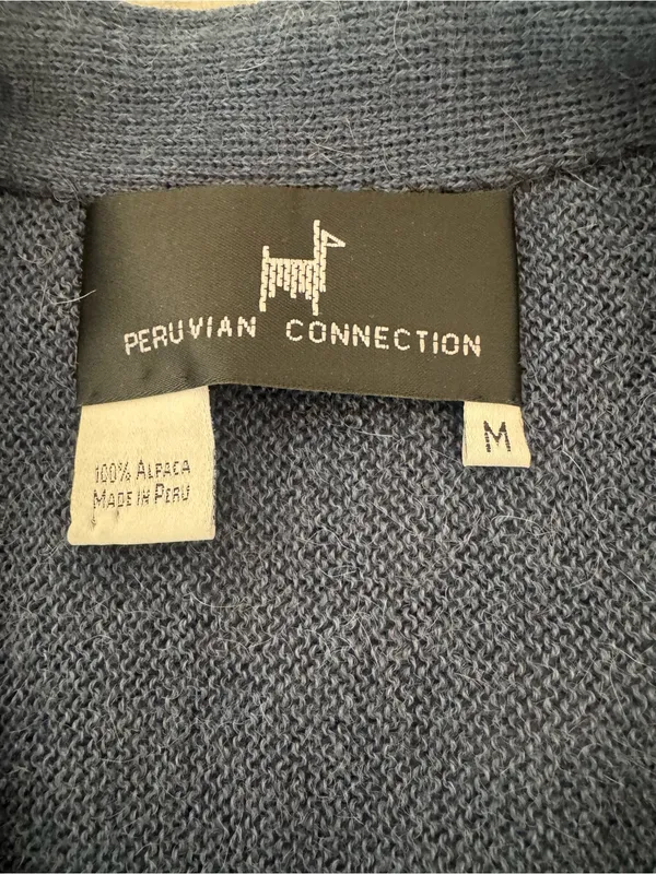 Peruvian Connection 100% Alpaca Cardigan V Neck Pockets Blue Size Medium - Image 9