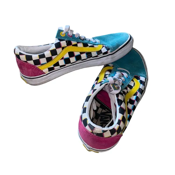 Vans Off the Wall Old Skool Crazy Check Neon Sneakers Mens 6.5 Womens 8 - Image 2