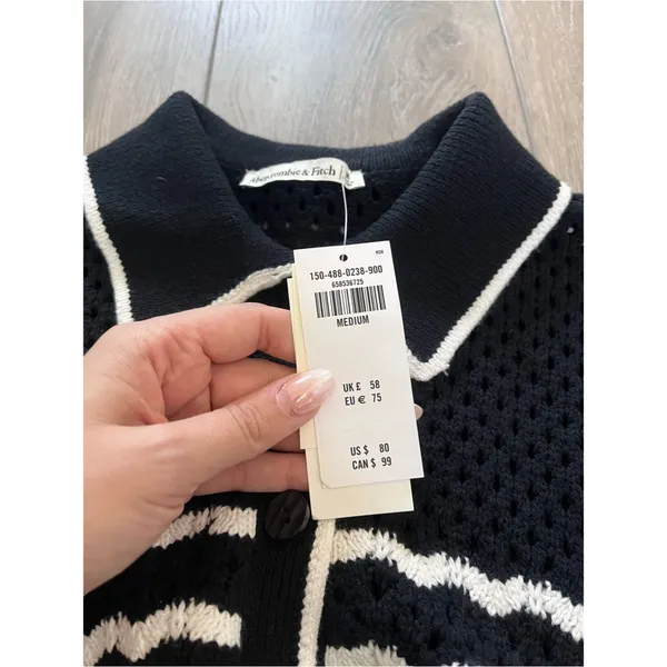 Abercrombie & Fitch Crochet Short Sleeve Polo Sweater - Image 4