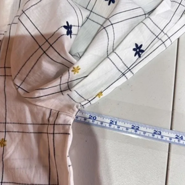 Madewell Embroidered Windowpane Square-Neck Button-Down Top‎ White White Wash XS - Image 5