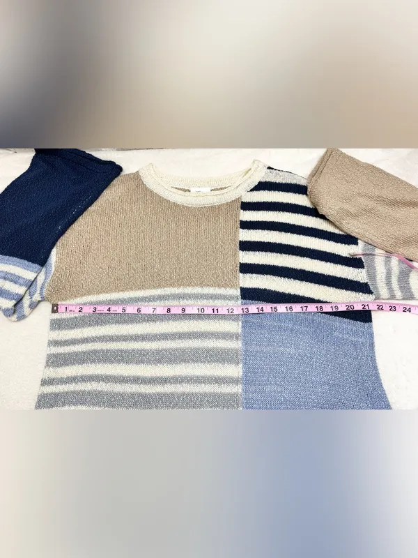 New Me Striped Colorblock Bell Sleeve Sweater Size Medium - Image 6
