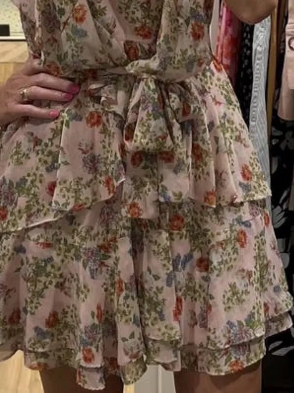 Marissa Web Floral Ruffle Tie-Waist Dress in Blush Pink - Image 3
