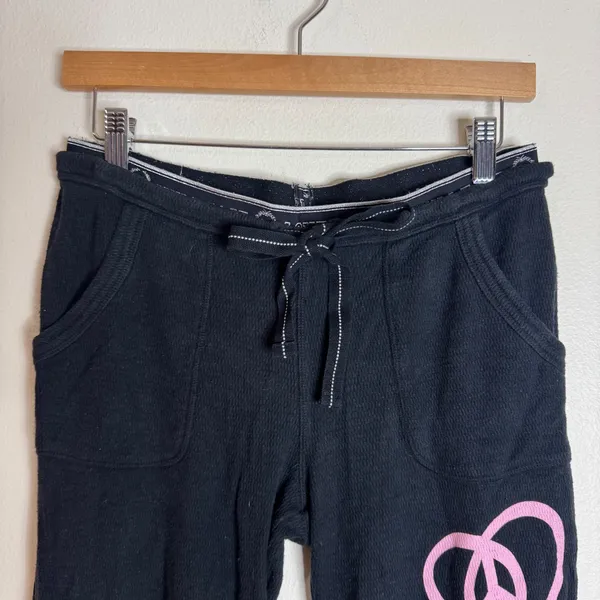 Pink Victoria's Secret Y2K Peace Heart Waffle Knit Lounge Pants Black Small - Image 3